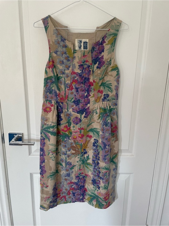 Dresses & Skirts - Floral Linen Blend Sleeveless Dress in Beige